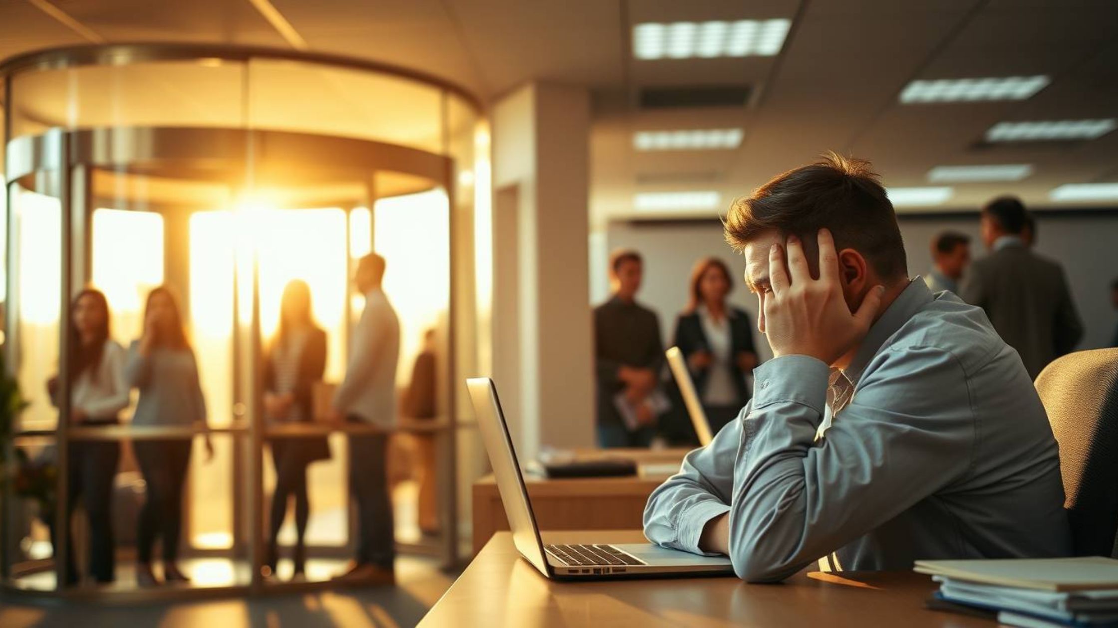 The complete Bristol small business IT guide 7 frusted office worker with a c constant stream of IT proffessionals in a revolving door